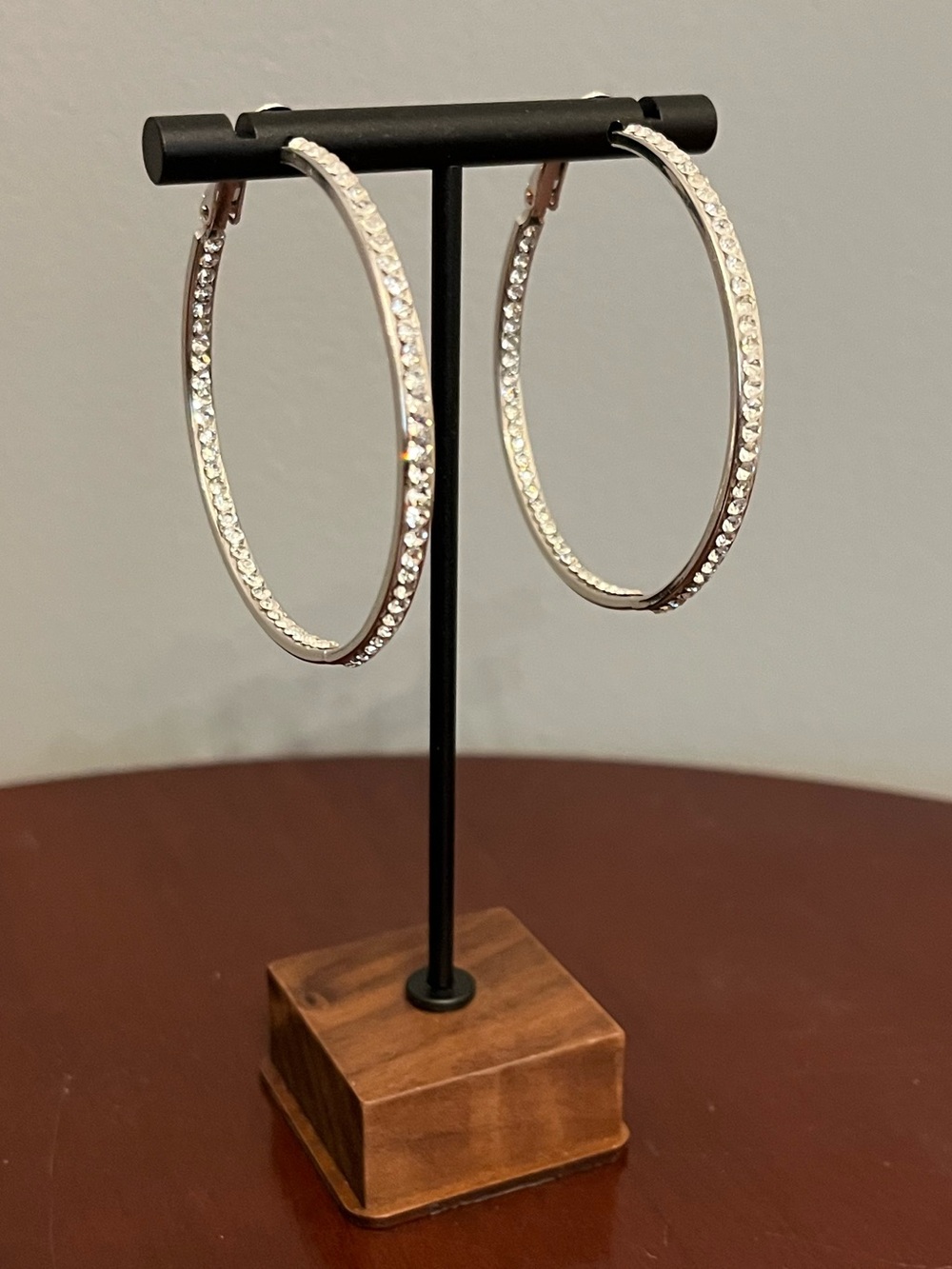 Crystal Inside-Out Silver Tone Hoop Earrings with European Crystals